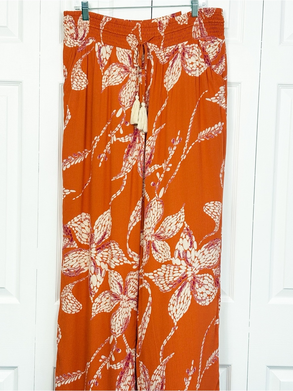 NWT Maurices Orange Boho Smocked Pull-On High Rise Wide Leg Pants Large